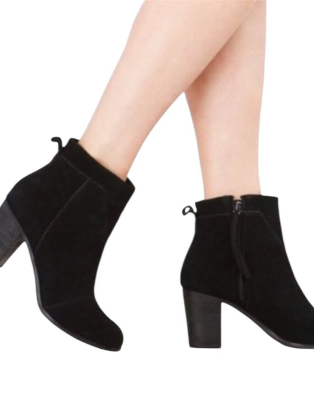 Toms Woman Classic Black Block Heel Suede Zipper Round Toe Booties